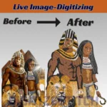 Man Girl and Lion live image Embroidery Digitizing