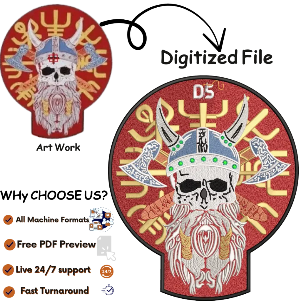Before and after of our Custom Patch Digitizing Service