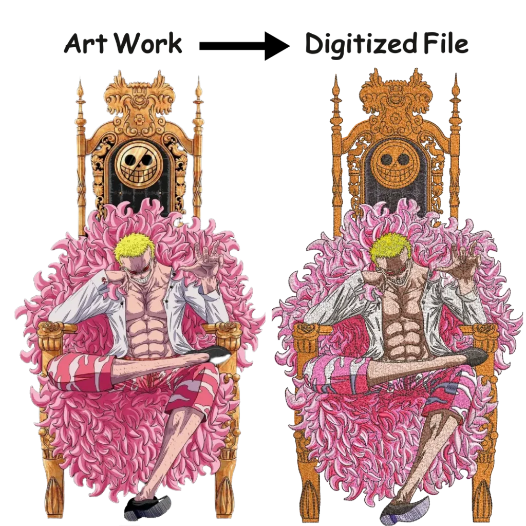 Before and after of our Embroidery Digitizing Service